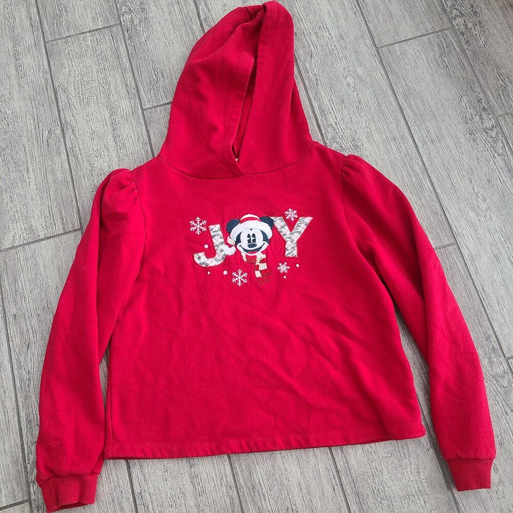 Disney Mickey Mouse “JOY” girls Red Holiday Hoodie Sweatshirt Size M